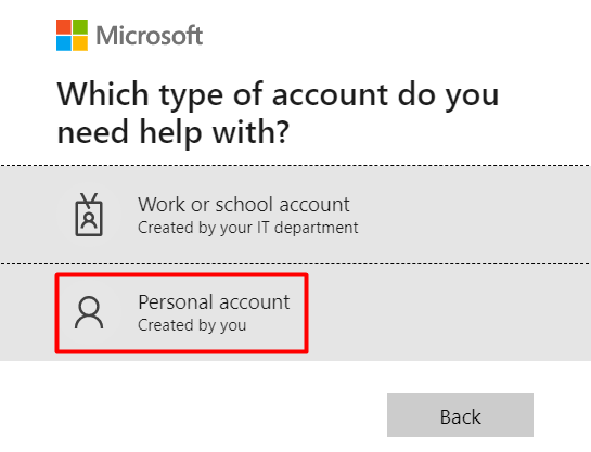 Personal Account (created by You) - Can't Switch to a Microsoft Account