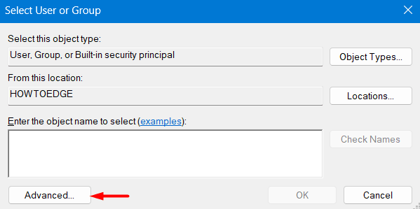 Select User or Group - Advanced option