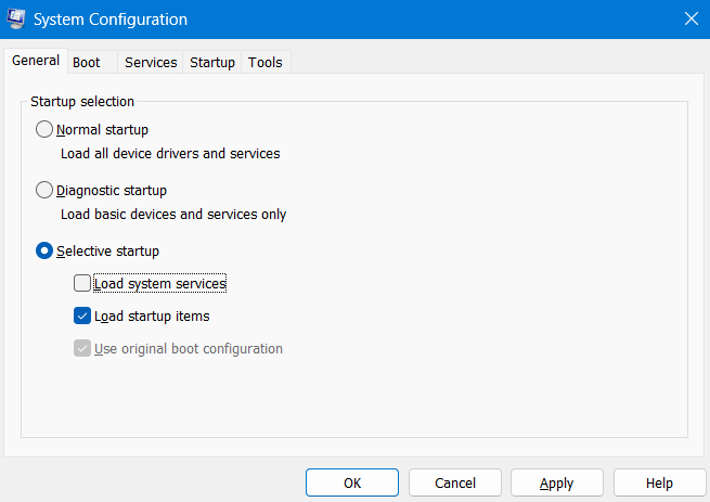 Selective Startup System Configuration