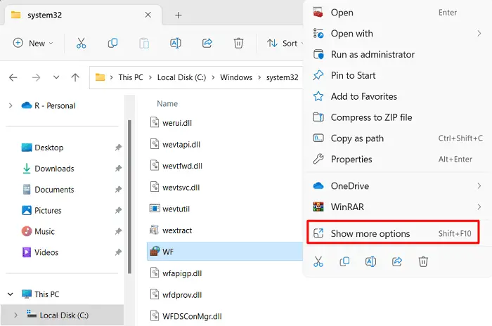 Show more options to Firewall under its Context menu