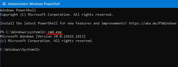 Open Command Prompt as Administrator from PowerShell