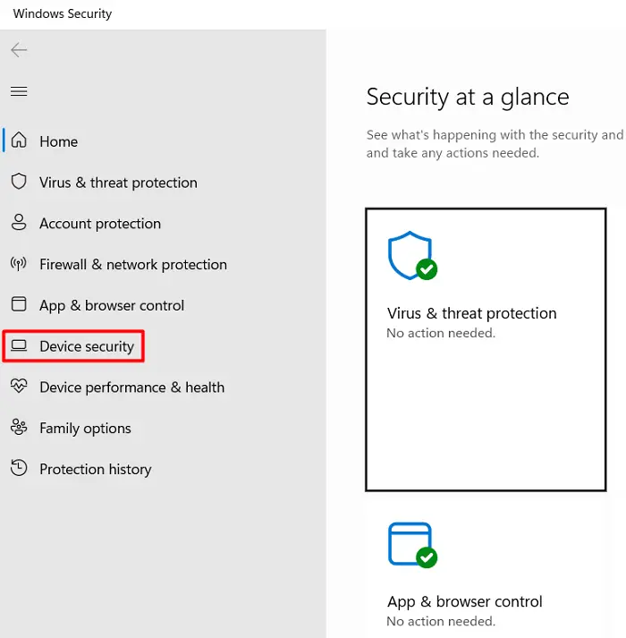 Device security under Windows Security