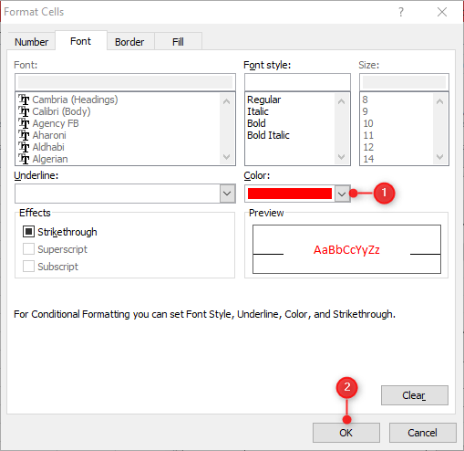 Format color of results in Excel