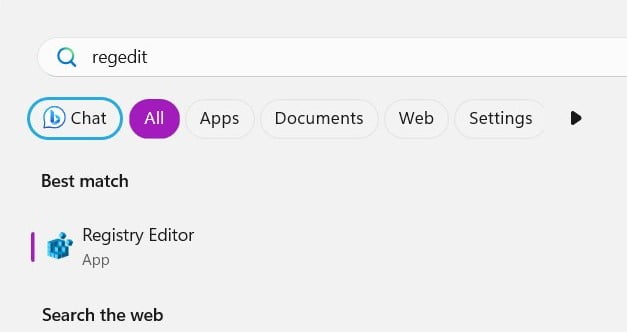 Open Registry Editor Using the Windows Search Tool