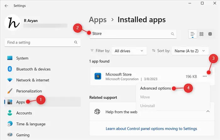 Search Microsoft Store in Apps