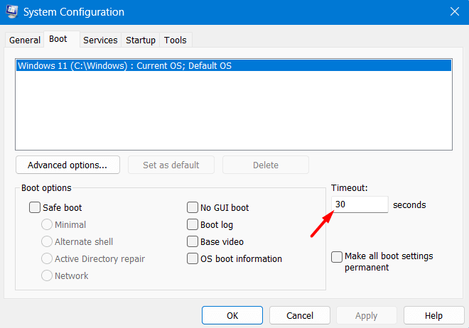 Change Boot Menu display time using System Configuration - Dual Boot Option Not Showing