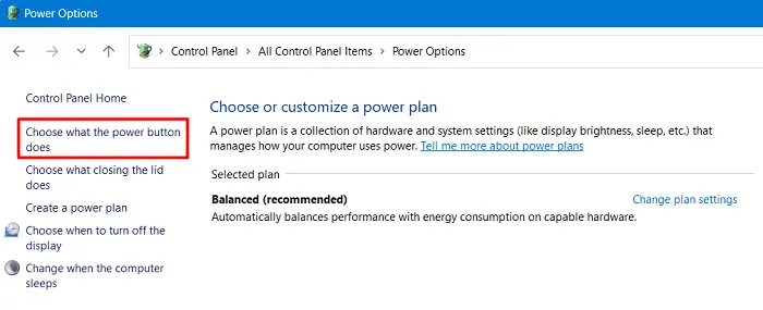 Choose what the Power button does in Windows 11