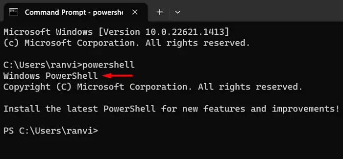 Open PowerShell using CMD on Windows 11