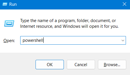 Open PowerShell using the Run dialog