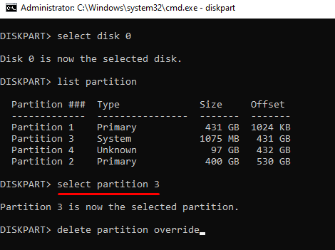 delete partition override