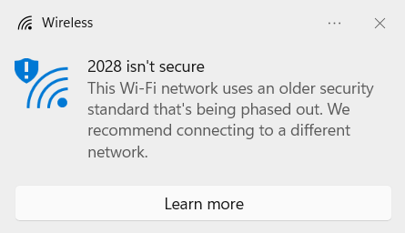 Your Wifi Security has phased out