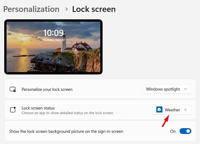 Change Lock Screen Status to Weather in Windows 11