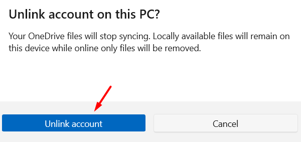 Confirm unlinking your OneDrive account