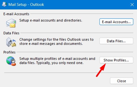 Select Show Profiles inside Mail
