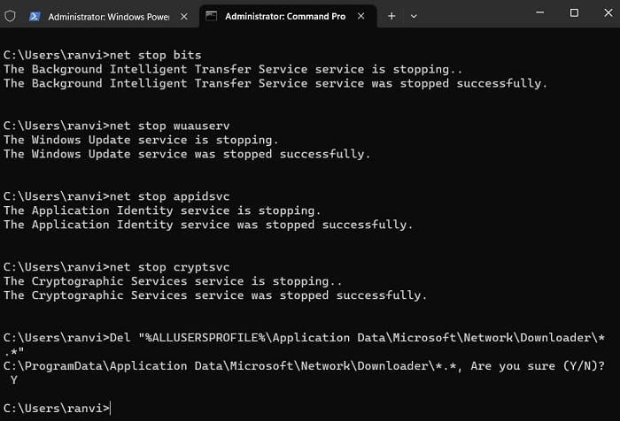 Stop all update services on Windows 11