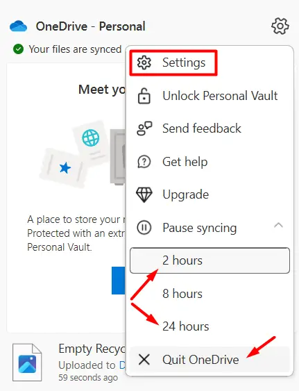 pause Syncing in Windows 11