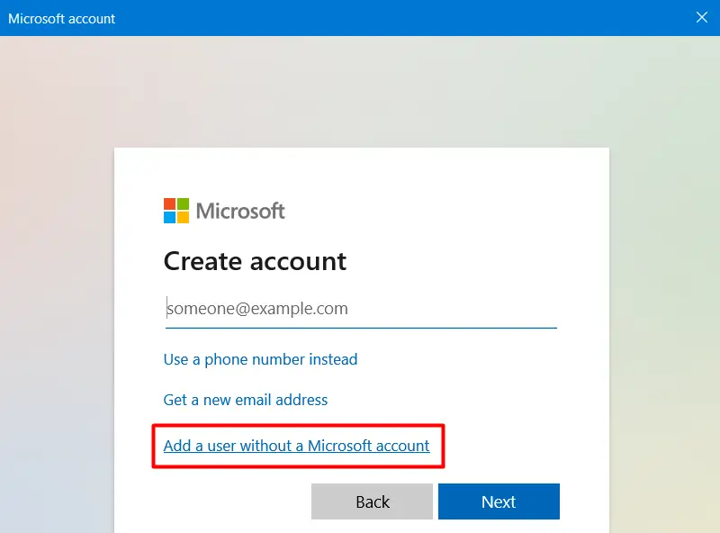 Add a user without a Microsoft account