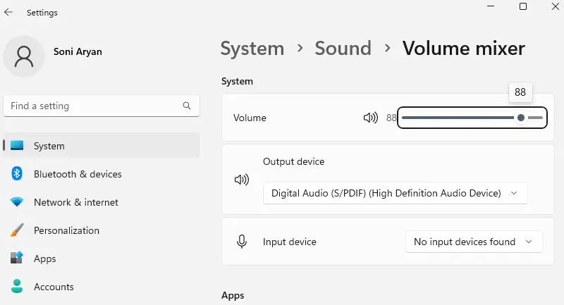 Volume Mixer Settings