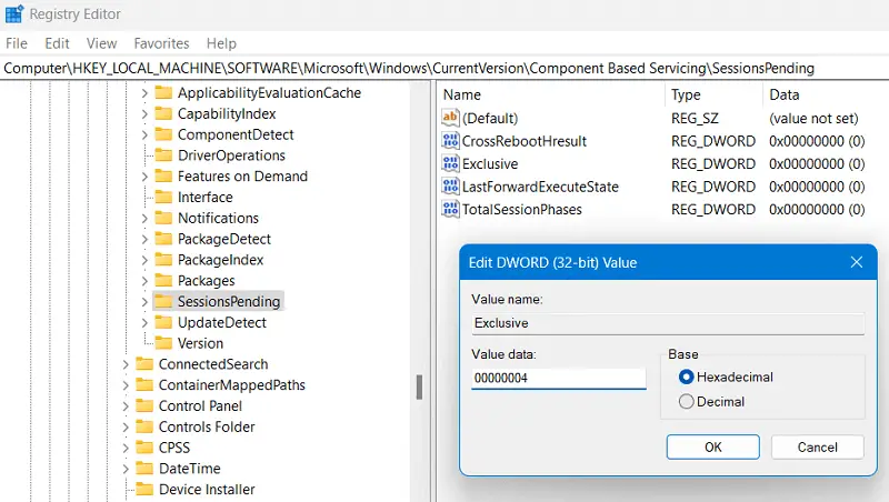 Modify the Exclusive Registry Entry