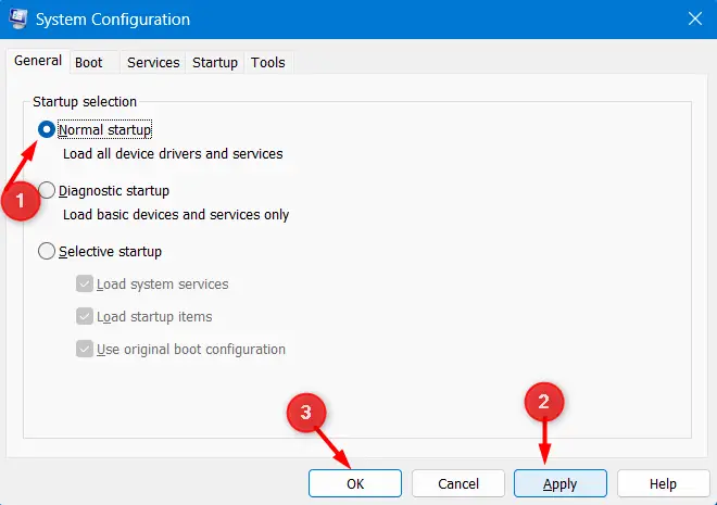 Normal Startup System Configuration