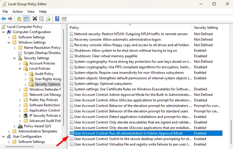 Disable UAC Run all administrators in Admin Approval Mode