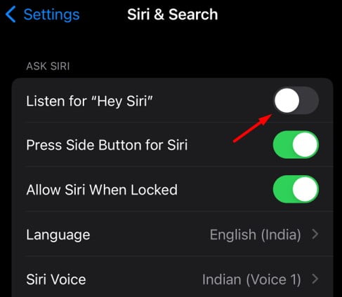 Disable Listen for Siri