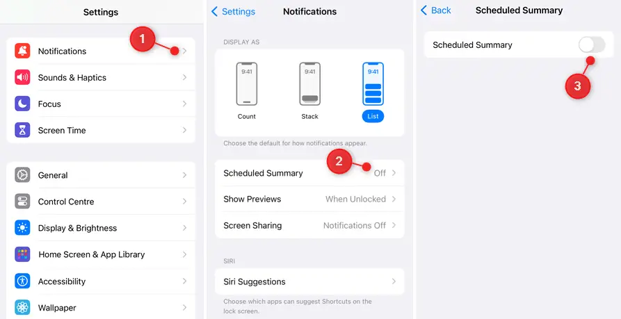 Disable Scheduled Summary on iPhone