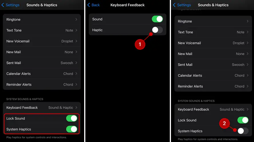 Disable System Haptics and Keyboard Haptics