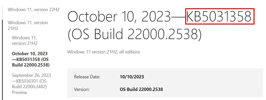 Note down KB number from Windows 11 Update history - Update Error 0x8024a22d