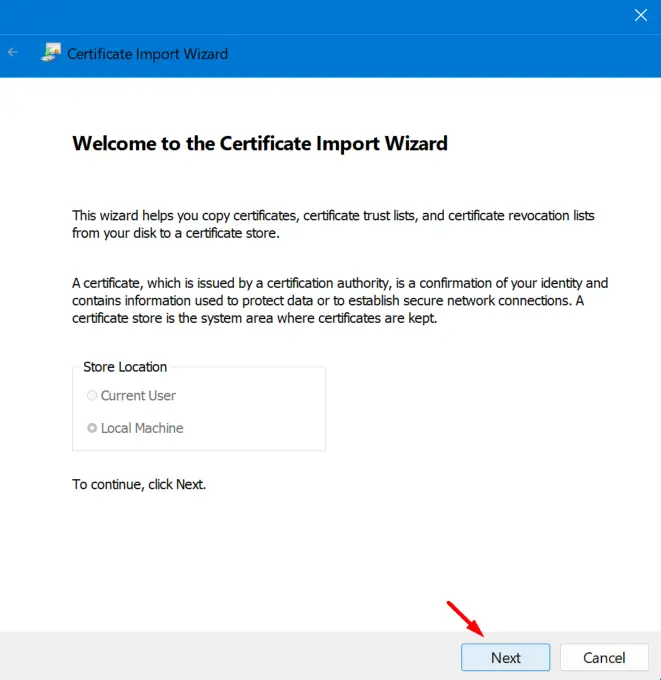 Certificate Import Wizard