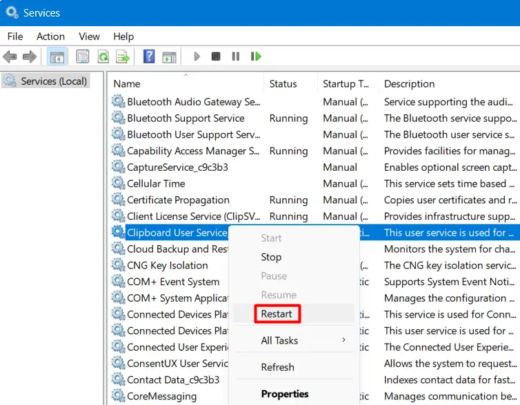 Restart Clipboard User Service