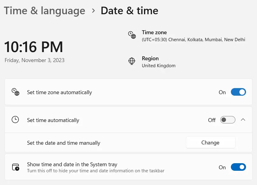 Set Time Zone Automatically in Windows 11