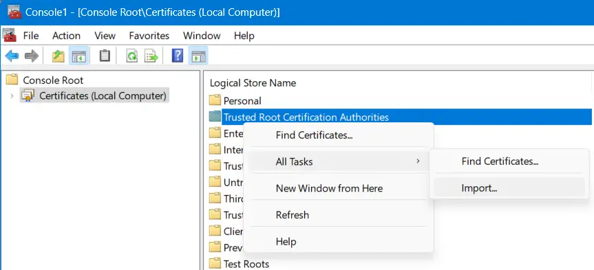 Truster Root Certificates Authorities