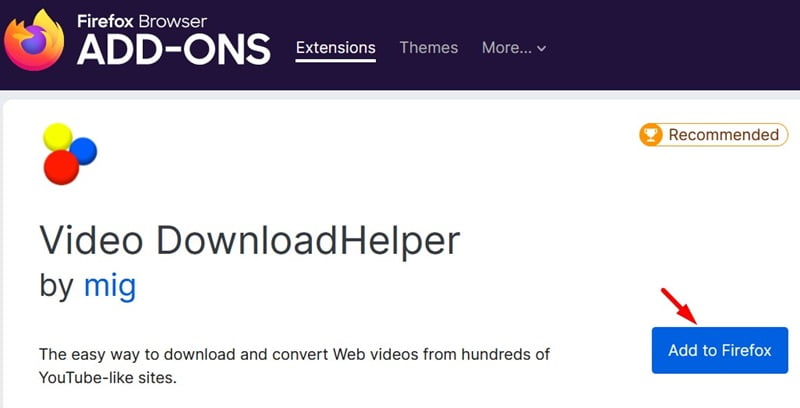 Add Video DownloadHelper to Mozilla