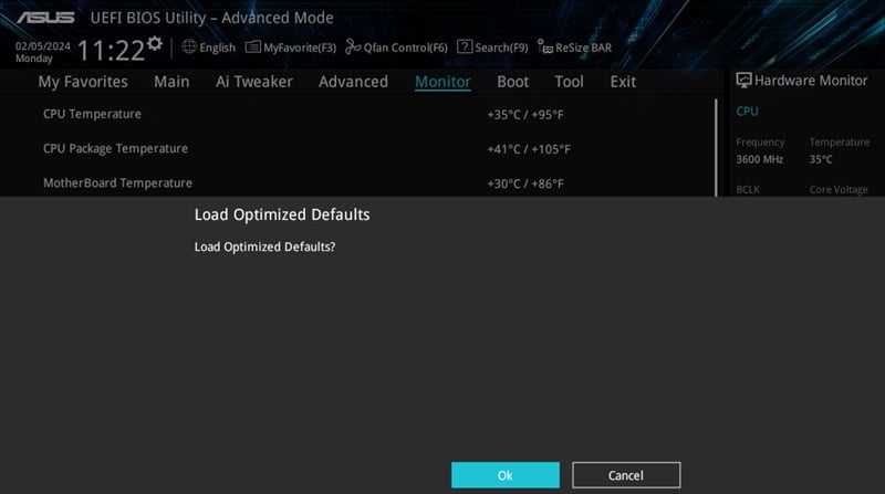 Load Optimized defaults in ASUS