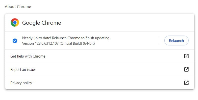 Google Chrome update