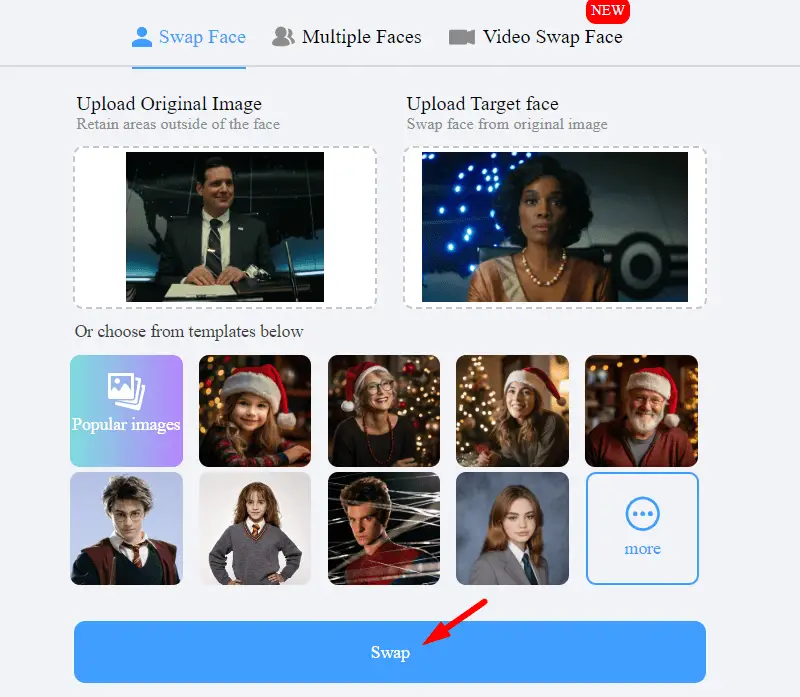 Upload the images in which you want to swap faces