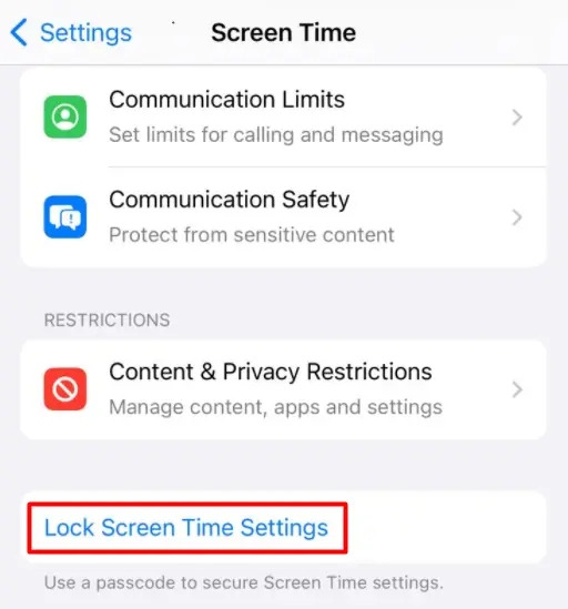 Lock Screen Time Settings in iPhone