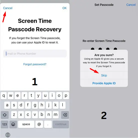 Skip providing your apple id to screen time setting