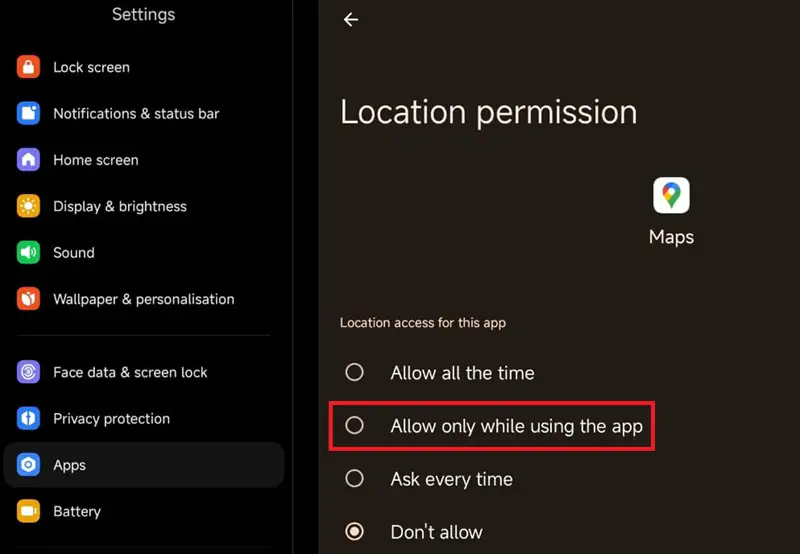 Allow Google Maps access to Location