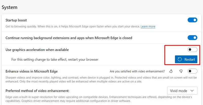 Disable Hardware Acceleration in Edge