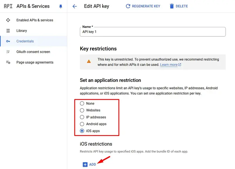 Remove key restrictions from the API key