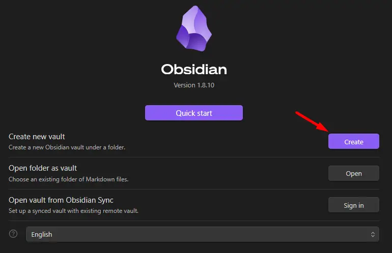 Obsidian - Create New Vault