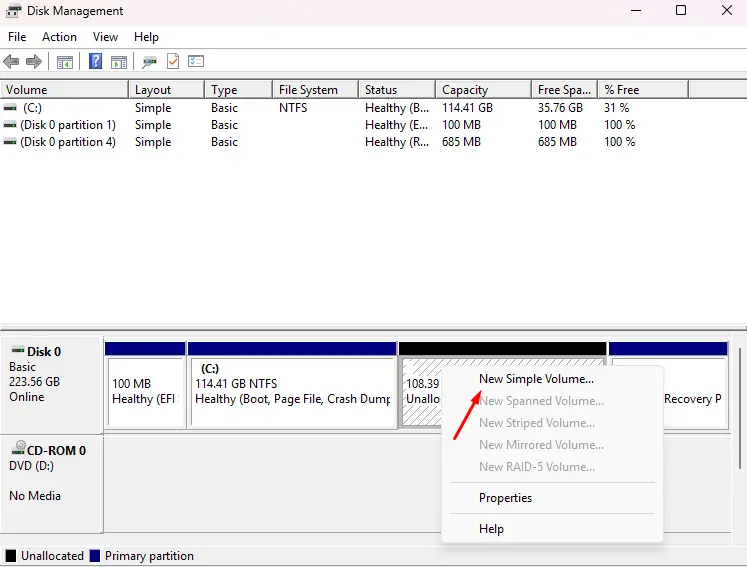 create a new simple volume